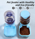 Pet Feeder and Water Food Dispenser Automatic for Dogs Cats, 100% BPA-Free, Gravity Refill, Easily Clean, Self Feeding for Small Large Pets Puppy Kitten Rabbit Bunny (E-Blue)