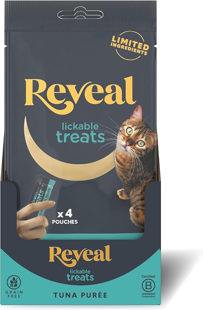 Reveal Natural Lickable Purée Cat Treats, Grain Free and Made with Limited Ingredients, Tuna Recipe Squeeze Up Cat Treats (40 x 0.5 oz Sachet Multipack)