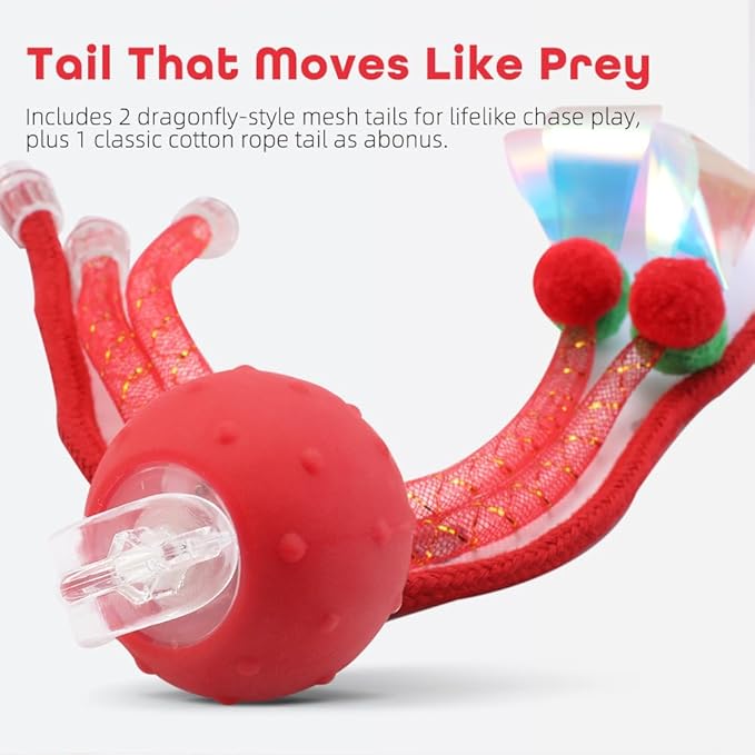 2Pack Interactive Cat Toys Ball for Indoor Cats with Elastic Mesh Net Tails – 3 Working Modes for Agile Movement, Motion Activated, USB-C Rechargeable, Ideal for Indoor Cats (Red)