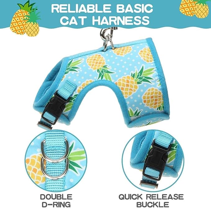 BINGPET Cat Harness - with Leash Included - Mesh Cat Dog Walking Harness Adjustable Harness for Kitties Puppy Harness Adjustable Cat Vest Harness Small Pineapple