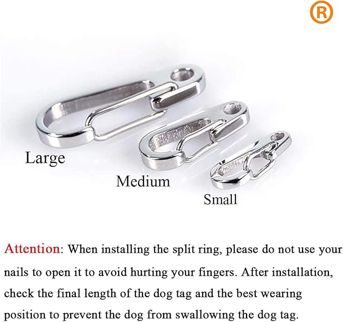 IVIA Dog Tag Clips / 2 Pack/Multiple Size 304 Stainless Steel Quick Clip with Rings/Easy Change Dog Cat ID Tag Holder for Small pet Collars and Harnesses.(2 Small Silver)