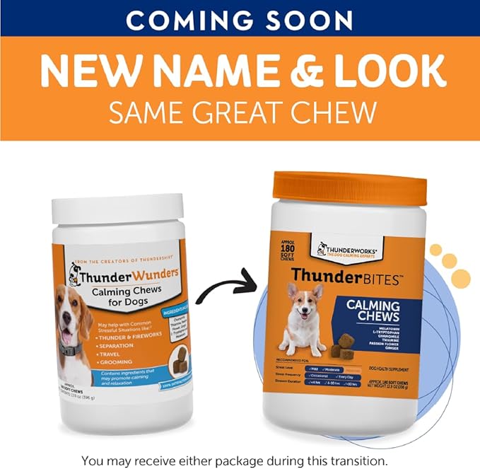 ThunderWunders Dog Calming Chews | Thiamine, L-Tryptophan, Melatonin and Ginger | Can Help Relieve Stress from Separation, Storms, Fireworks & Travel (180 Count)