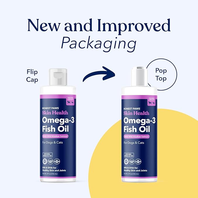 Honest Paws Salmon Oil for Dogs and Cats - Omega 3 Wild Alaskan Salmon Fish Oil - Healthy Skin, Joints, Nutritional Support, Shiny Coat - Fatty Acid, Pollock Oil - Sustainably Sourced - 8 Oz
