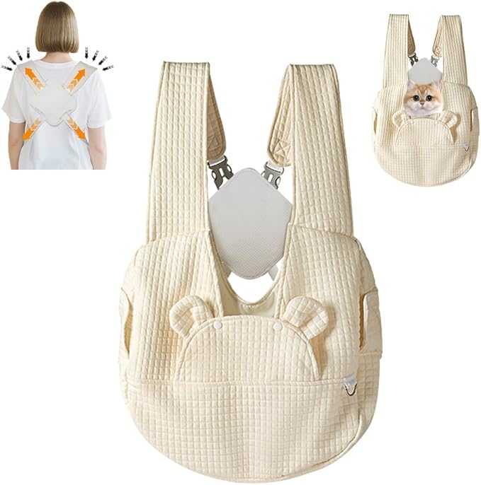 Sling Carrier for Carry Small Dogs and Cats,Soft Waffle Pattern Portable Pet Front Backpack，Reducing Back Pain, for outings,Travel, for Small Pet Up to 13lb,White