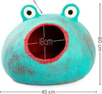Luxurious Eco-Friendly Merino Wool Cat Cave Frog - Foldable Hideaway Pod for Indoor Cats - Premium Felt Kitten Beds - Covered Cat House for Ultimate Cozy Comfort by Woolygon