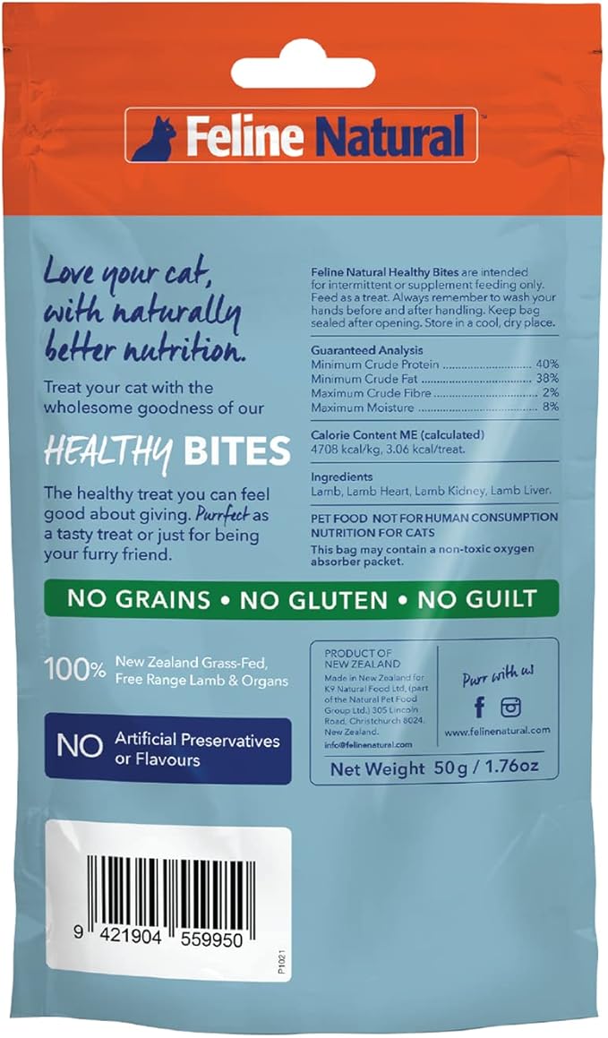 Feline Natural Freeze Dried Cat Treats – New Zealand Single-Source Protein Treats for Cats - Grain-Free Healthy Cat Snacks, Lamb Bites, 1.76oz (Pack of 2)