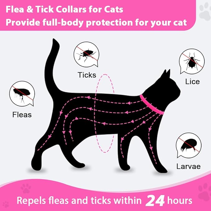 4 Pack Flea and Tick Collar for Cats, Natural Plant Oil Formula Cat Flea Collar Provides 32-Month Protection for Flea & Tick Prevention, Waterproof & Adjustable Cat Flea Treatment for Most Cats