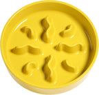 Ceramic Slow Feeder Dog Bowls Small Breed, 0.5 Cups Dog Food Dish for Fast Eaters, Puzzle Bowl for Small Dogs and Cats, 5.5 Inch-Yellow
