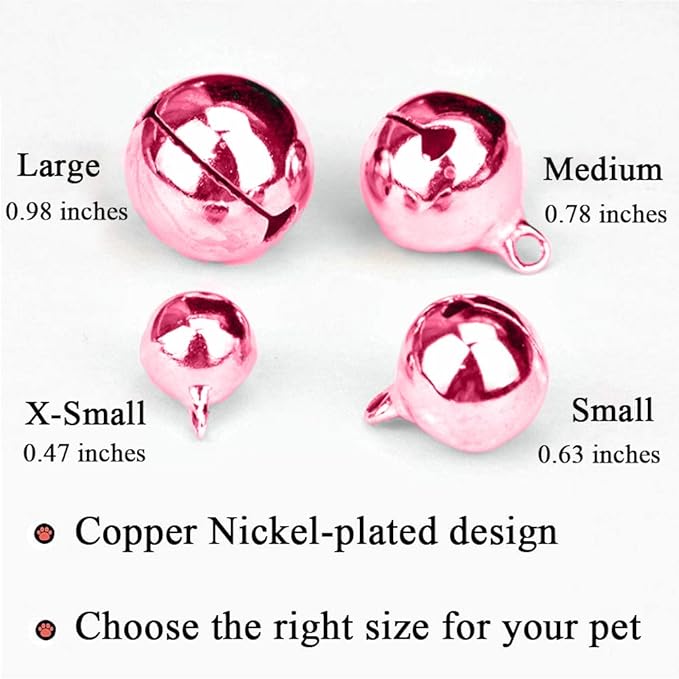 4 Sets Cat Bell for Dog Collar Charm Training Pet Pendant Accessories with 2 Pack Stainless Steel Dog Tag Clips(2 X-Small Pink)