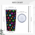 Dujiea 20oz Tumbler With Lid And Straw, Colorful Dog Cat Paw Print Vacuum Insulated Iced Coffee Mug Reusable Travel Cup Stainless Steel Water Bottle