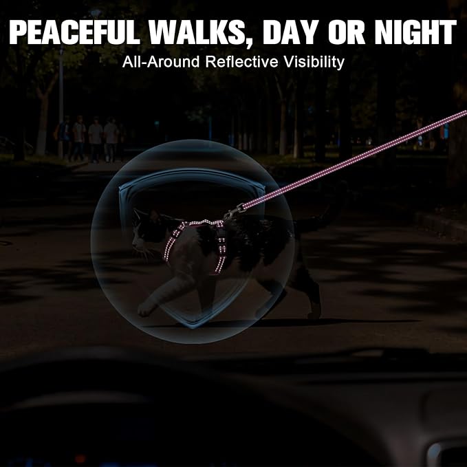 BEAUTYZOO Cat Harness, Escape Proof Cat Leash and Harness Set for Walking, Soft Breathable Vest Harness with Neck Adjustable, Reflective Easy-Control Kitten Harness for Cats,Alpaca-Pink S