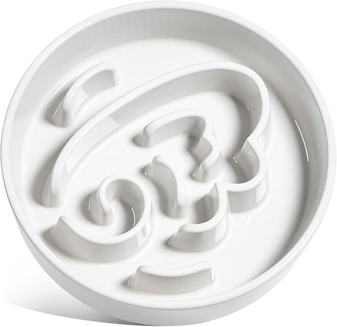 LE TAUCI Slow Feeder Dog Bowls Ceramic,3 Cups Slow Feeding Dog Bowl Medium Large Breed, Pet Bowl for Fast Eaters, Puzzle Pet Dishes, Angle White