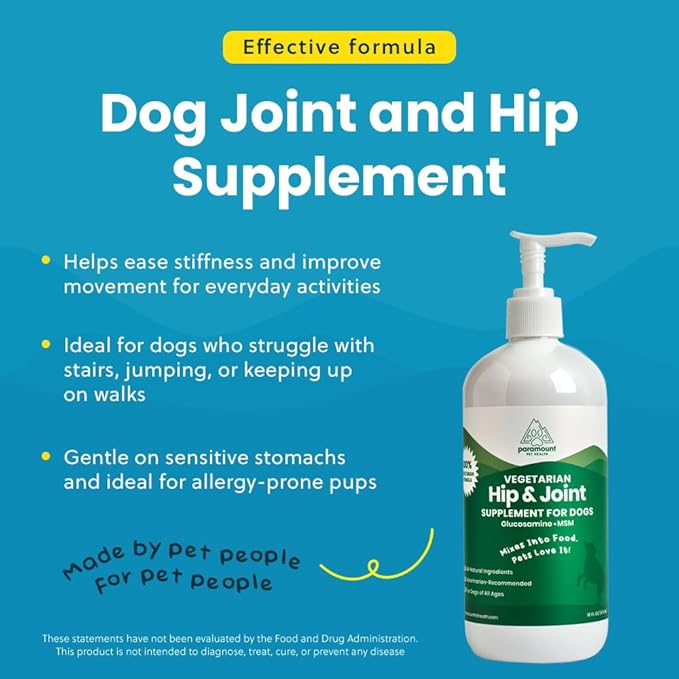 Plant-Based Liquid Glucosamine for Dogs, 1600mg Joint Support with Chondroitin, MSM & Omega 3-6-9, Shellfish-Free Dog Arthritis Supplement for Mobility & Flexibility, Made in USA, 16 oz
