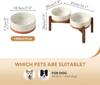 Ceramic 7.3inch Raised Double Dog Bowls Set with Acacia Wood Stand, Food & Water Bowls for Medium Breed Dogs, Weighted Pet Dishes(41oz, Vanilla White)