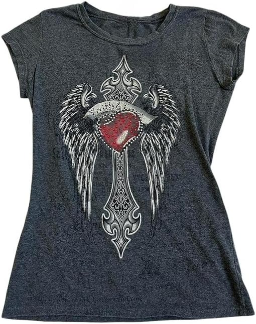 Women Y2K Graphic T-Shirts Summer Short Sleeve Punk Gothic Tee Tops Vintage 90s Aesthetic Emo Clothes Streetwear