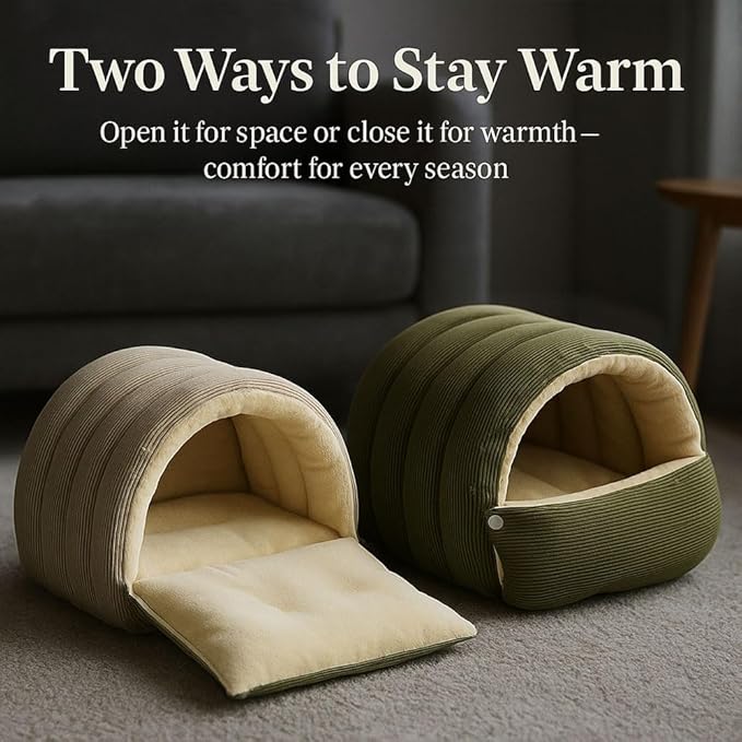 2026 Cozy Cat Cave Removable and Washable Winter Closed-Off Cat Bed Upgraded Cat Winter Bed with Soft Plush Cushion Warm Enclosed Sleeping House for Indoor Cats and Small Dogs (Purple, Large)