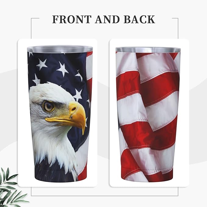Dujiea 20oz Tumbler With Lid And Straw, American Flag Eagle Vacuum Insulated Iced Coffee Mug, Reusable Travel Cup Stainless Steel Water Bottle