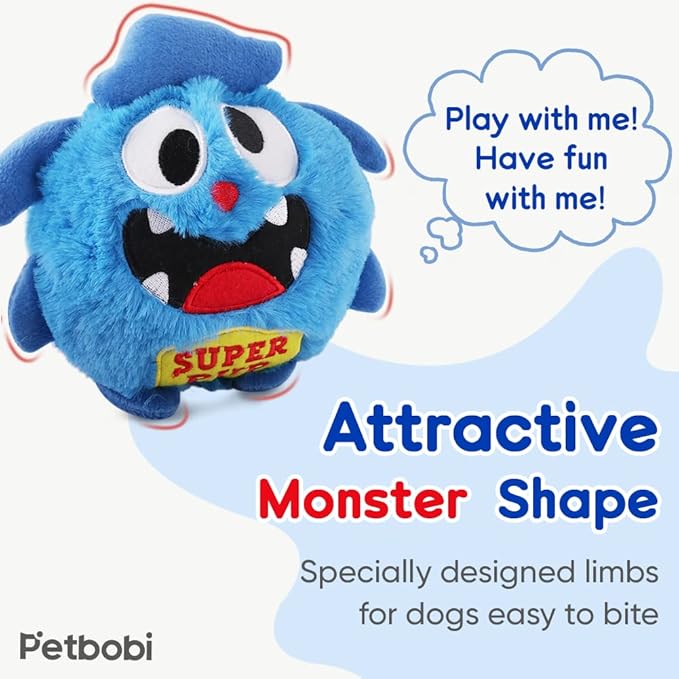 Petbobi Upgrade Dog Toys Interactive Monster Plush Ball Shake Squeak Crazy Bouncer Toy Exercise Electronic Toy for Puppy Motorized Entertainment for Pets
