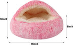 Round Hooded Cat Bed & Dog Bed with Cover Cave, Dog Bed for Small Dogs, Faux Fur Cuddler Round Coved Cat Bed Self Warming Donut Dog Bed Fits up to 22 lbs Pets (Pink, 24inch x 24inch)