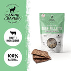 Canine Cravers Single Ingredient Dog Treats – Premium Beef Fillets - Human Grade Air Dried Hypoallergenic Pet Food – Grain, Gluten, and Soy Free – 100% All Natural - 5.3 oz