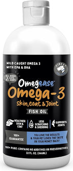 Omegease Fish Oil for Dogs & Cats - Finest for Pets Omega 3 for Cats & Dogs - Supplement for Skin & Coat, Itching, Shedding, Joints & Immune Health - 100% Pure Omega Fish Oil with EPA & DHA (32 oz)
