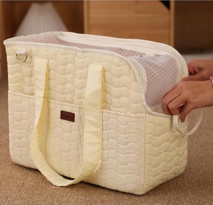 Small Puppy Carriers Bag Cat Purse,Recommand for Lazy/Gentle Adult Pets,Fashion Woman Dogs Totes Lightweight Pups Kitties Bunny Go to Vet Picnic Outdoor (Light Yellow)