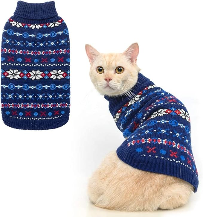 BINGPET Cat Sweater - Cat Winter Sweater with Snowflake - Soft Turtleneck Knitted Kitten Puppy Apparel, Winter Pet Clothes for Cold Weather