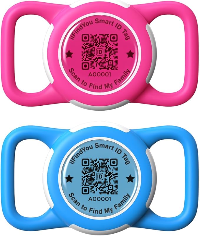 2 Pack Waterproof AirTag Dog Collar Holder for Apple Tracker QR Code Case Rose Red&Blue
