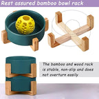 Petygooing Ceramic Dog Cat Bowl Set with Stand,Small Dog Bowls,Food and Water Dishes, Cute Modern Anti Slip Set of 2 Pet Food Dish- Small Size Pet (13.5OZ/5.1 in) Green