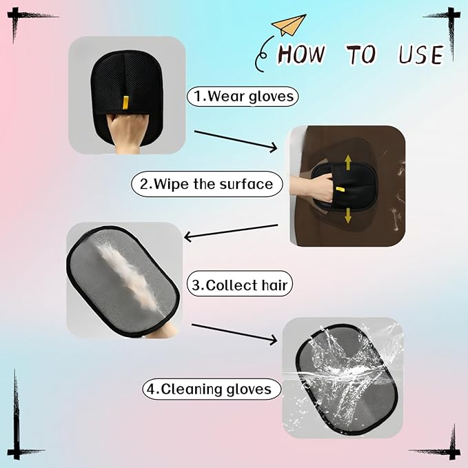Electrostatic Pet Hair Removal Gloves,Reusable Cat Dog Grooming Gloves,Pet Hair Remover Gloves for Dog Cat Hair Removal from Furniture, Carpet, Clothes & Bedding(2 pcs)