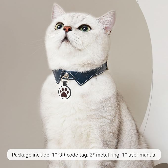 QR Code Cat Tag, Modifiable Pet Online Profile, Multiple Emergency Contact, Scannable QR Code, Instant Location Email Alert, Collar Accessories (Small Breeds - 1", White)
