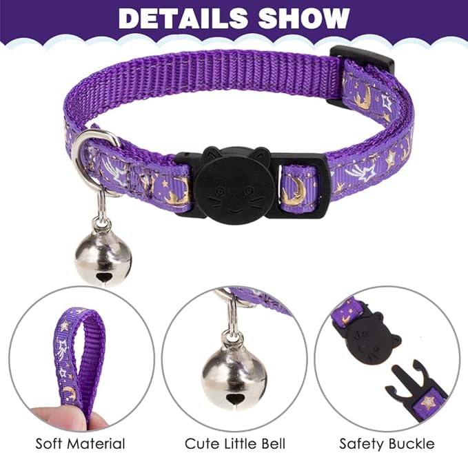 PAWCHIE Cat Harness with Leash and Collar Set - Escape Proof Adjustable H-shped Cat Harness with Star and Moon Pattern Glow in The Dark for Kitty Outdoor Walking