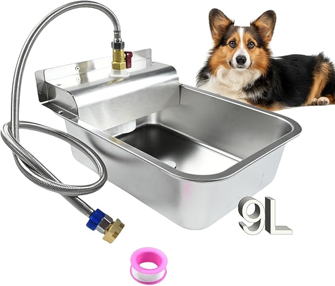 Small Automatic Dog Water Dispenser, 9L Stainless Steel Dog Water Bowl for Outdoor, for Puppies, Kittens, Lambs,Chickens, Livestock,Anti Tip, Fits GHT 3/4'' Faucet