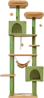 Taoqimiao Cat Tree, 68-Inch Cat Tree Cat Tower for Indoor Cats, Plush Multi-Level Cat Condo with 6 Scratching Posts, 2 Perches, 2 Caves,Hammock, 3 Pompoms,MS020ST Cactus