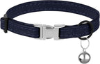 Leather Cat Collar with Buckle and Removable Bell - Non Breakaway Adjustable Soft Safety Small Pet Collars for Girl Boy Cats Kitten (Navy Blue)