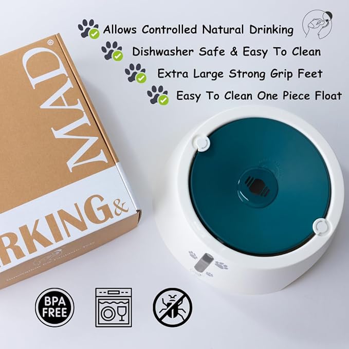 BARKING&MAD no Spill Water Bowl for Dogs 73.9oz (2.1L) - Anti-gulping, Slow Water Feed Dispenser for Large and Medium-Sized Breeds for Slow Drinking and Messy gulping Sloppy Drinkers