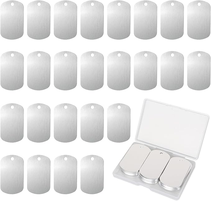 Fesorsi 25 Pcs Aluminum Tags for Engraving,Rectangle Stamping Blanks Tags,Sliver Military Dog Tags,Anodized Blank Metal Tags,Personalized Pet Dog ID Tags Blank with Hole DIY Pendants Decorative Craft