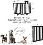 ZJSF Freestanding Indoor Dog Gate for House Foldable Wood Puppy Gate for Doorways Pet Gate for Stairs Extra Wide Pet Fence, Black, 24" Height 2 Panels
