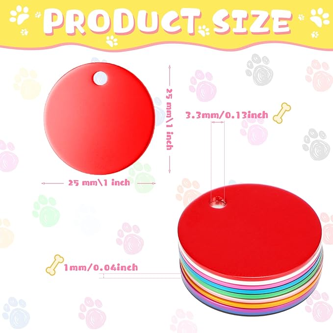 Sadnyy Blank Dog Pet Tags 25 mm for Engraving Aluminum Round Discs Smooth Metal Colorful Double Stamping Tag Pendants with Hole for DIY Craft Pet Charm Supplies(150 Pcs)
