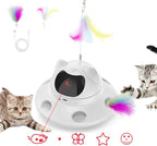 3-in-1 Cat Laser Toy & Interactive Automatic Motion-Activated Kitten Toy – 6 Holes Whack-A-Mole Feather & Moving Ambush Fun – USB Rechargeable, Apply to – Indoor Exercise for Cats of All Breeds