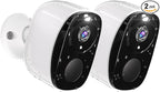 2PC Security Camera Wireless Outdoor, 2K Surveillance Indoor Home Camera, Battery Powered WiFi Camera for Home Security with Color Night Vision, AI Detection, 2-Way Audio, IP65, SD/Cloud, Works Alexa