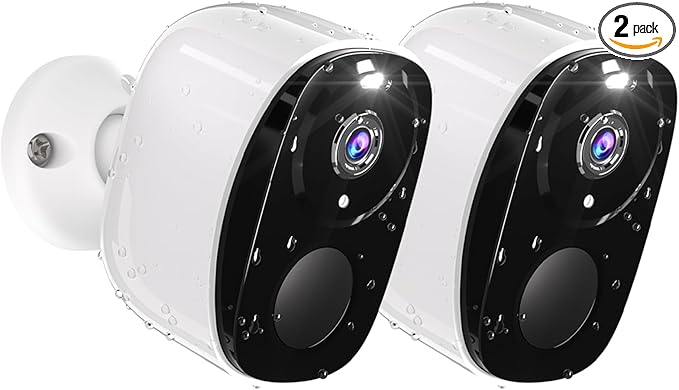 2PC Security Camera Wireless Outdoor, 2K Surveillance Indoor Home Camera, Battery Powered WiFi Camera for Home Security with Color Night Vision, AI Detection, 2-Way Audio, IP65, SD/Cloud, Works Alexa