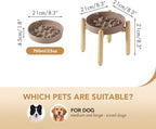 8.2inch Ceramic Dog Raised Slow Feeder Set, Elevated Bowl with Wooden Stand for Large and Medium Dog, Slow Feeder Dish for Fast Easters, Stop Bloat(Brown Coffee, Single Bowl+ Stand)