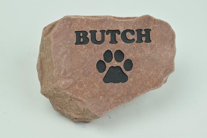 Personalized Red Pet Memorial Stone Headstone Grave Marker Dog or Cat with Paw Print and Engraved with Name of Your Pet