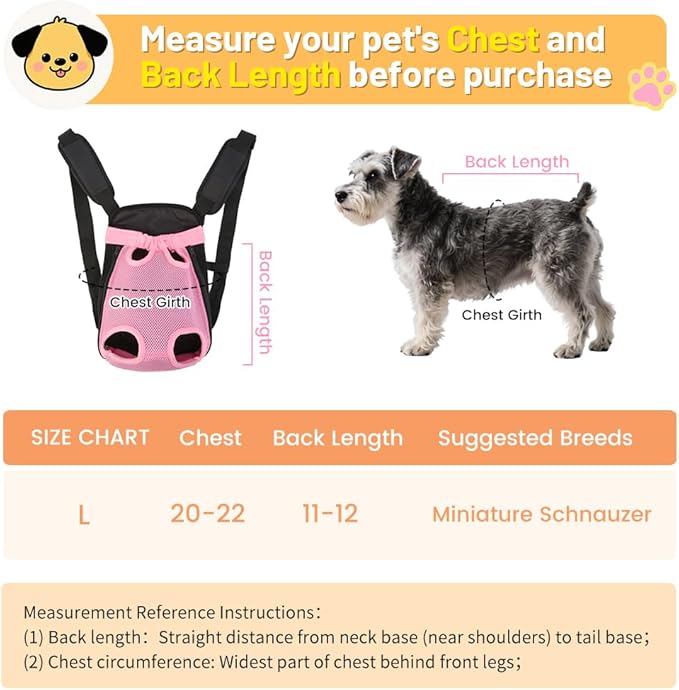 Inspack Dog Cat Backpack Carrier, Dog Carrier Adjustable for Small Medium Dogs, Pet Dog Front Chest Carriers Backpacks, Puppy Carrier Sling Backpack, Holder Papoose for Cat Body, L, Pink, 1PK
