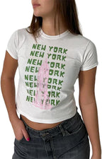 Y2k Womens Graphic Baby Tee Slim Fit Short Sleeve Crop Tops Funny Letter Animal Print Shirts 90s 2000s Streetwear