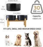 Raised Ceramic Dog Bowl Set - Elevated Dog Bowls with Non Slip Bamboo Stand, Food and Water Bowl Set for Small and Medium Breed Dogs, Pet Bowls, Weighted Dogs Dishes (6'', 2 * 30OZ, Black)