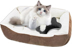 Dog Beds for Small Dogs,Rectangle Cat Beds for Indoor Cats,20"x15"x6" Washable Pet Bed with Side and Anti-Slip Bottom for Medium Dog,Kitten(Beige)