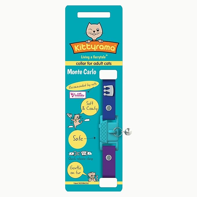 Kittyrama Monte Carlo Cat Collar with Bell. Breakaway Collar. Won't Rub Fur. Lightweight, Soft & Comfy