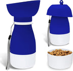 Portable Pet Water Bottle - 20 oz with 8.8 oz Food Container,Silicone Leakproof Travel Bottle for Dogs Cats, Detachable Feeding Dish for Walking Hiking Travel Blue